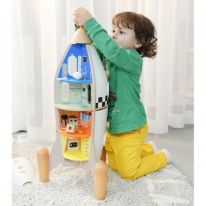 CLASSIC WORLD Drewniana Rakieta Domek dla Dzieci + Figurki
